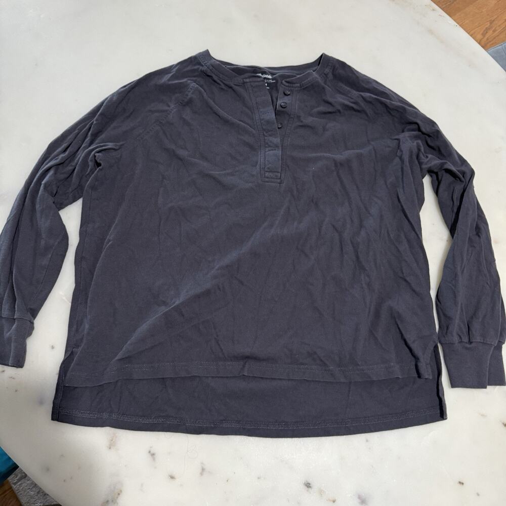 Madewell Men’s M Henley Long Sleeve Shirt Black Minimalist Cotton